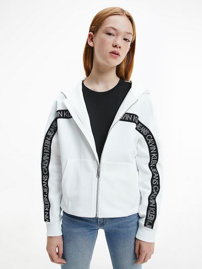 Calvin Klein Ruhák HU054333 | Calvin Klein Organic Cotton Zip Up Lány Kapucnis Pulóver Világos Fehér